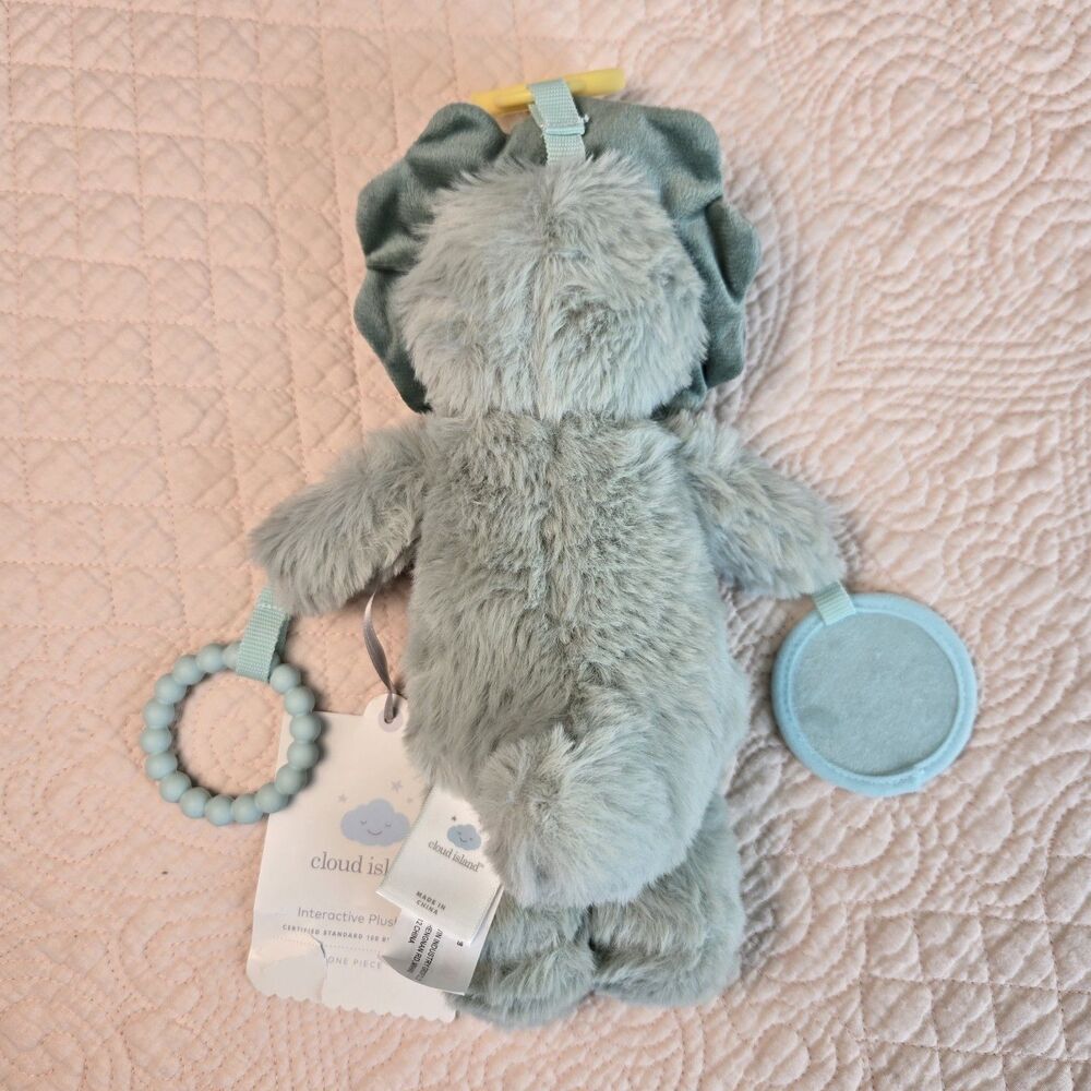 Cloud Island Green Dinosaur Interactive Plush Baby Toy Rattle Teether Mirror NWT - Picture 3 of 6